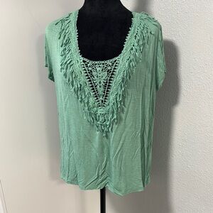 Daytrip Mint Crochet Accent Blouse